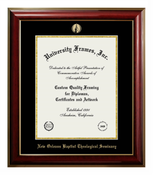 New Orleans Baptist Theological Seminary Diploma Frame in Classic Mahogany with Gold Trim with Black & Gold Mats for document: 14"h x 11"w  