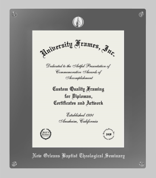 New Orleans Baptist Theological Seminary Lucent Clear-over-Smoke Frame in Lucent Smoke Moulding with Lucent Smoke Mat for document: 14"h x 11"w  