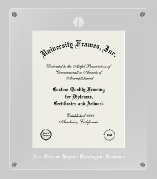New Orleans Baptist Theological Seminary Lucent Clear-over-Clear Frame in Lucent Clear Moulding with Lucent Clear Mat for document: 14"h x 11"w  