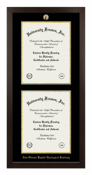 New Orleans Baptist Theological Seminary Double Diploma Frame in Manhattan Espresso with Black & Gold Mats for document: 14"h x 11"w  , document: 14"h x 11"w  