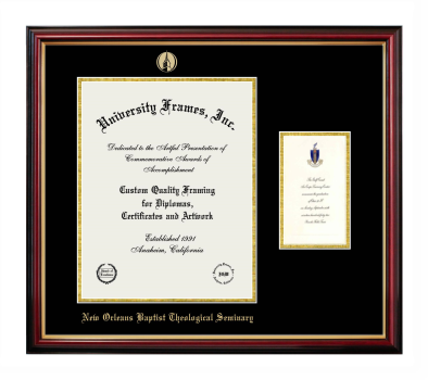 New Orleans Baptist Theological Seminary Diploma with Announcement Frame in Petite Mahogany with Gold Trim with Black & Gold Mats for document: 14"h x 11"w  , diploma: 7"h x 4"w  