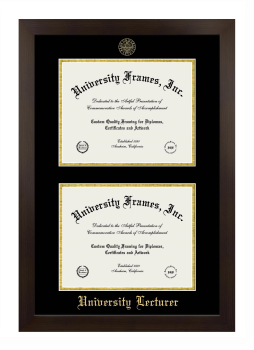 University Lecturer Double Diploma Frame in Manhattan Espresso with Black & Gold Mats for document: 8 1/2"h x 11"w  , document: 8 1/2"h x 11"w  