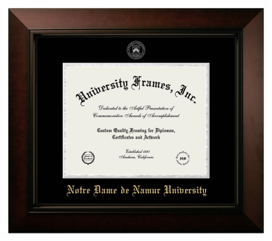 Notre Dame de Namur University Diploma Frame in Legacy Black Cherry with Black & Silver Mats for document: 8 1/2"h x 11"w  