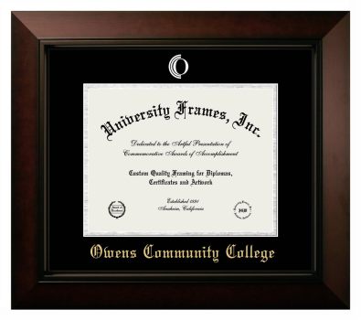 Owens Community College Diploma Frame in Legacy Black Cherry with Black & Silver Mats for document: 8 1/2"h x 11"w  