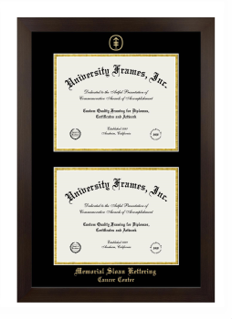 Memorial Sloan Kettering Cancer Center Double Diploma Frame in Manhattan Espresso with Black & Gold Mats for document: 8 1/2"h x 11"w  , document: 8 1/2"h x 11"w  