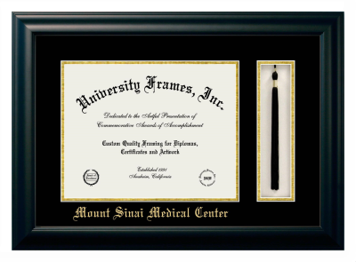 Mount Sinai Medical Center Diploma with Tassel Box Frame in Satin Black with Black & Gold Mats for document: 11"h x 14"w  