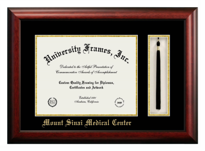 Mount Sinai Medical Center Diploma with Tassel Box Frame in Satin Mahogany with Black & Gold Mats for document: 11"h x 14"w  