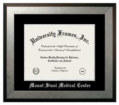 Mount Sinai Medical Center Diploma Frame in Honors Silver with Black & Silver Mats for document: 11"h x 14"w  