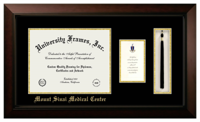 Mount Sinai Medical Center Diploma with Announcement & Tassel Box Frame in Legacy Black Cherry with Black & Gold Mats for document: 11"h x 14"w  , diploma: 7"h x 4"w  