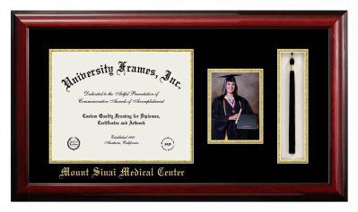 Mount Sinai Medical Center Diploma with 5 x 7 Portrait & Tassel Box Frame in Classic Mahogany with Black & Gold Mats for document: 11"h x 14"w  
