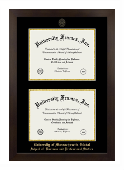 University of Massachusetts Global School of  Business and Professional Studies Double Diploma Frame in Manhattan Espresso with Black & Gold Mats for document: 8 1/2"h x 11"w  , document: 8 1/2"h x 11"w  
