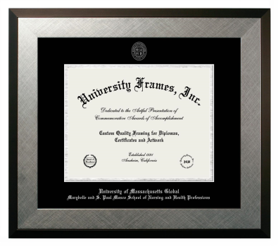 University of Massachusetts Global Marybelle and S. Paul Musco School of Nursing and Health Professions Diploma Frame in Honors Silver with Black & Silver Mats for document: 8 1/2"h x 11"w  