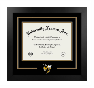Georgia Institute of Technology Logo Mat Frame in Manhattan Black with Black & Bronze Mats for document: 8 1/2"h x 11"w  