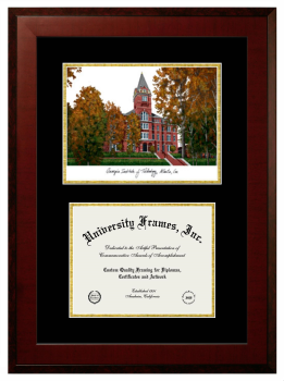 Georgia Institute of Technology Double Opening with Campus Image (Unimprinted Mat) Frame in Honors Mahogany with Black & Gold Mats for document: 8 1/2"h x 11"w  