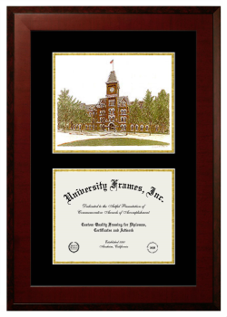 Ohio State University Double Opening with Campus Image (Unimprinted Mat) Frame in Honors Mahogany with Black & Gold Mats for document: 8 1/2"h x 11"w  