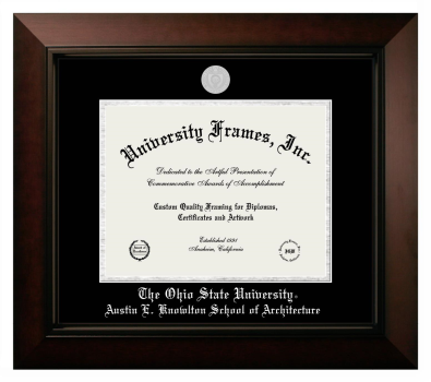 Ohio State University Austin E. Knowlton School of Architecture Diploma Frame in Legacy Black Cherry with Black & Silver Mats for document: 8 1/2"h x 11"w  