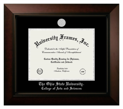 Ohio State University College of Arts and Sciences Diploma Frame in Legacy Black Cherry with Black & Silver Mats for document: 8 1/2"h x 11"w  