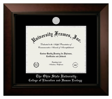 Ohio State University College of Education and Human Ecology Diploma Frame in Legacy Black Cherry with Black & Silver Mats for document: 8 1/2"h x 11"w  