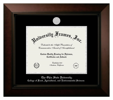 Ohio State University College of Food, Agricultural and Environmental Sciences Diploma Frame in Legacy Black Cherry with Black & Silver Mats for document: 8 1/2"h x 11"w  