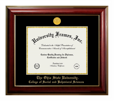 Ohio State University College of Social and Behavioral Sciences Diploma Frame in Classic Mahogany with Gold Trim with Black & Gold Mats for document: 8 1/2"h x 11"w  