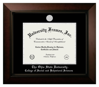 Ohio State University College of Social and Behavioral Sciences Diploma Frame in Legacy Black Cherry with Black & Silver Mats for document: 8 1/2"h x 11"w  