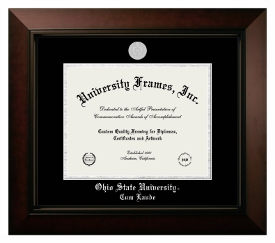 Ohio State University Cum Laude Diploma Frame in Legacy Black Cherry with Black & Silver Mats for document: 8 1/2"h x 11"w  