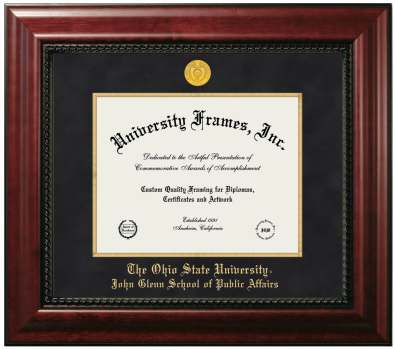 Ohio State University John Glenn School of Public Affairs Diploma Frame in Executive with Gold Fillet with Black Suede Mat for document: 8 1/2"h x 11"w  