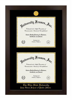 Ohio State University John Glenn School of Public Affairs Double Diploma Frame in Manhattan Espresso with Black & Gold Mats for document: 8 1/2"h x 11"w  , document: 8 1/2"h x 11"w  