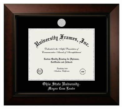 Ohio State University Magna Cum Laude Diploma Frame in Legacy Black Cherry with Black & Silver Mats for document: 8 1/2"h x 11"w  