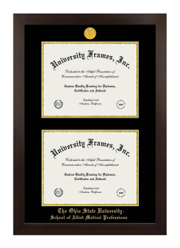 Ohio State University School of Allied Medical Professions Double Diploma Frame in Manhattan Espresso with Black & Gold Mats for document: 8 1/2"h x 11"w  , document: 8 1/2"h x 11"w  