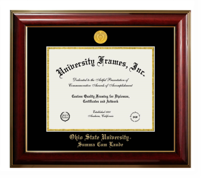Ohio State University Summa Cum Laude Diploma Frame in Classic Mahogany with Gold Trim with Black & Gold Mats for document: 8 1/2"h x 11"w  