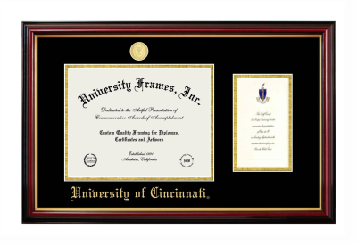 University of Cincinnati Diploma with Announcement Frame in Petite Mahogany with Gold Trim with Black & Gold Mats for document: 8 1/2"h x 11"w  , diploma: 7"h x 4"w  
