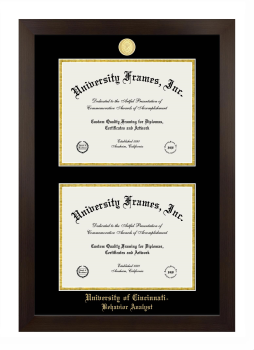 University of Cincinnati Behavior Analyst Double Diploma Frame in Manhattan Espresso with Black & Gold Mats for document: 8 1/2"h x 11"w  , document: 8 1/2"h x 11"w  
