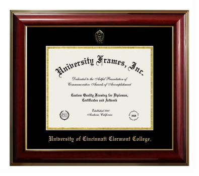 University of Cincinnati Clermont College Diploma Frame in Classic Mahogany with Gold Trim with Black & Gold Mats for document: 8 1/2"h x 11"w  