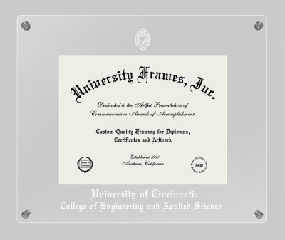 University of Cincinnati College of Engineering and Applied Science Lucent Clear-over-Clear Frame in Lucent Clear Moulding with Lucent Clear Mat for document: 8 1/2"h x 11"w  