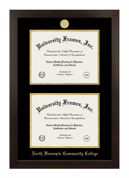 North Hennepin Community College Double Diploma Frame in Manhattan Espresso with Black & Gold Mats for document: 8 1/2"h x 11"w  , document: 8 1/2"h x 11"w  