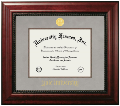 Yale University Diploma Frame in Executive with Mahogany Fillet with Gray Suede Mat for document: 8 1/2"h x 11"w  