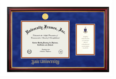 Yale University Diploma with Announcement Frame in Petite Mahogany with Gold Trim with Royal Suede & Burnt Orange Mats for document: 8 1/2"h x 11"w  , diploma: 7"h x 4"w  