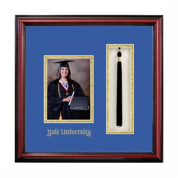 Yale University 5 x 7 Portrait with Tassel Box Frame in Petite Cherry with Royal Blue & Gold Mats