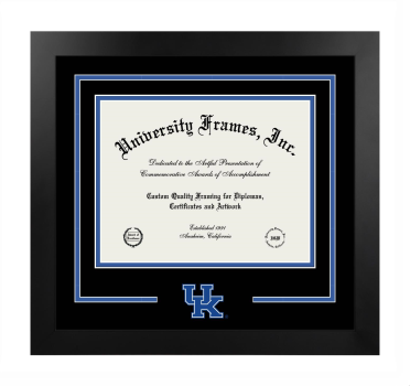 University of Kentucky Gatton College of Business and Economics Logo Mat Frame in Manhattan Black with Black & Royal Blue Mats for document: 8 1/2"h x 11"w  