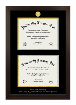 Texas Tech University  Davis College of Agricultural Sciences and Natural Resources Double Diploma Frame in Manhattan Espresso with Black & Gold Mats for document: 8 1/2"h x 11"w  , document: 8 1/2"h x 11"w  