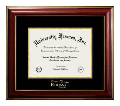 Bethany College-Lindsborg Diploma Frame in Classic Mahogany with Gold Trim with Black & Gold Mats for document: 8 1/2"h x 11"w  