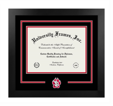 University of South Dakota School of Education Logo Mat Frame in Manhattan Black with Black & Red Mats for document: 8 1/2"h x 11"w  