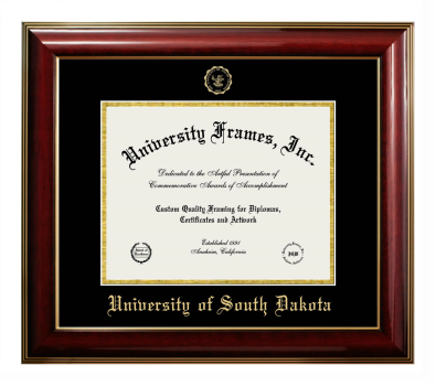 University of South Dakota Diploma Frame in Classic Mahogany with Gold Trim with Black & Gold Mats for document: 8 1/2"h x 11"w  