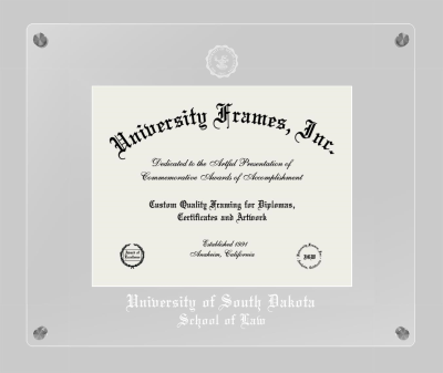 University of South Dakota School of Law Lucent Clear-over-Clear Frame in Lucent Clear Moulding with Lucent Clear Mat for document: 8 1/2"h x 11"w  