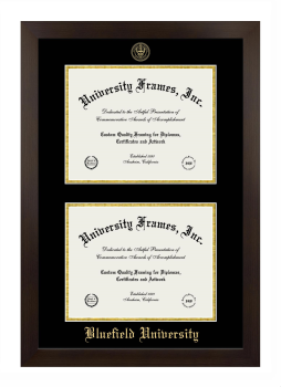Bluefield University Double Diploma Frame in Manhattan Espresso with Black & Gold Mats for document: 8 1/2"h x 11"w  , document: 8 1/2"h x 11"w  