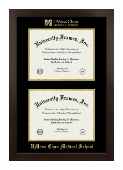 UMass Chan Medical School Double Diploma Frame in Manhattan Espresso with Black & Gold Mats for document: 8 1/2"h x 11"w  , document: 8 1/2"h x 11"w  