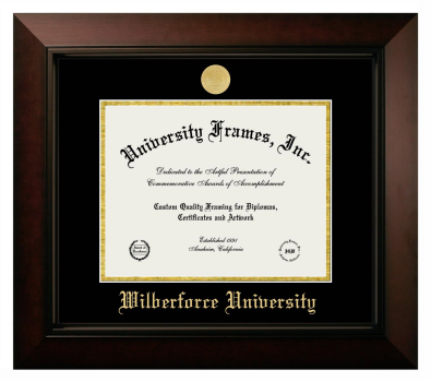 Wilberforce University Diploma Frame in Legacy Black Cherry with Black & Gold Mats for document: 8 1/2"h x 11"w  