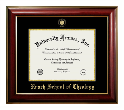 Ruach School of Theology Diploma Frame in Classic Mahogany with Gold Trim with Black & Gold Mats for document: 8 1/2"h x 11"w  