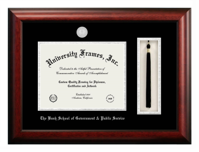 Bush School of Government & Public Service Diploma with Tassel Box Frame in Satin Mahogany with Black & Silver Mats for document: 8 1/2"h x 11"w  